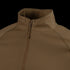 Close-up of the Condor Short Sleeve Combat Shirt Gen II featuring a brown, lightweight design with a stand-up collar and textured main fabric.